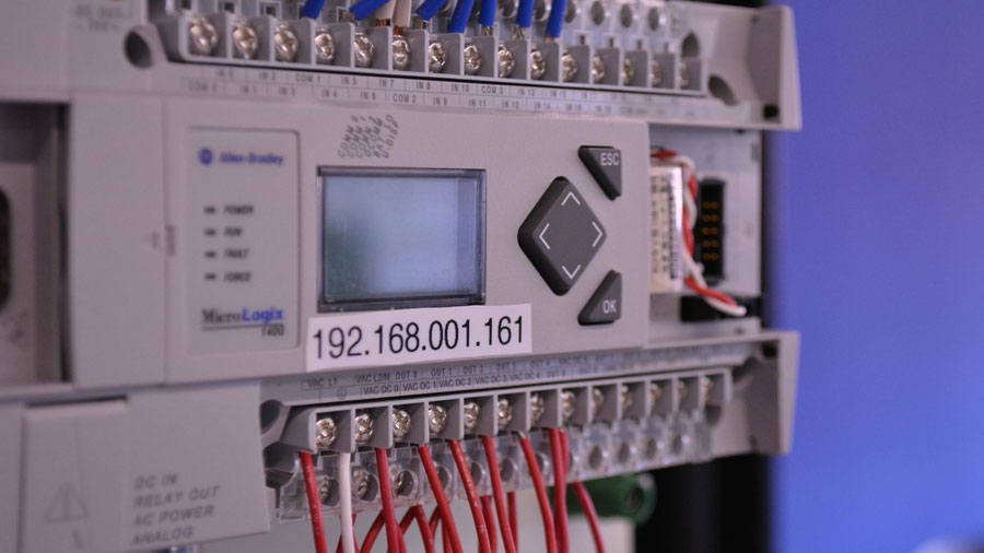 Industrial process control module with wiring in the background