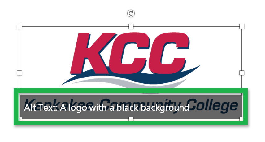 Screenshot highlighting the AI generated alternative text