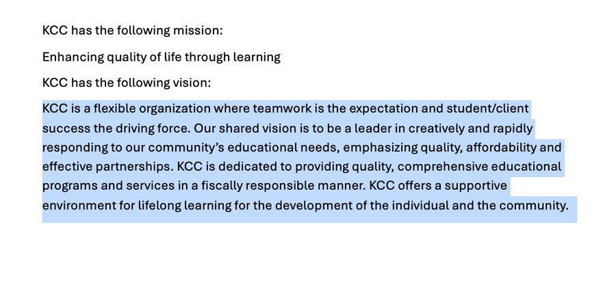 Screenshot showing a block of text selected in Word.